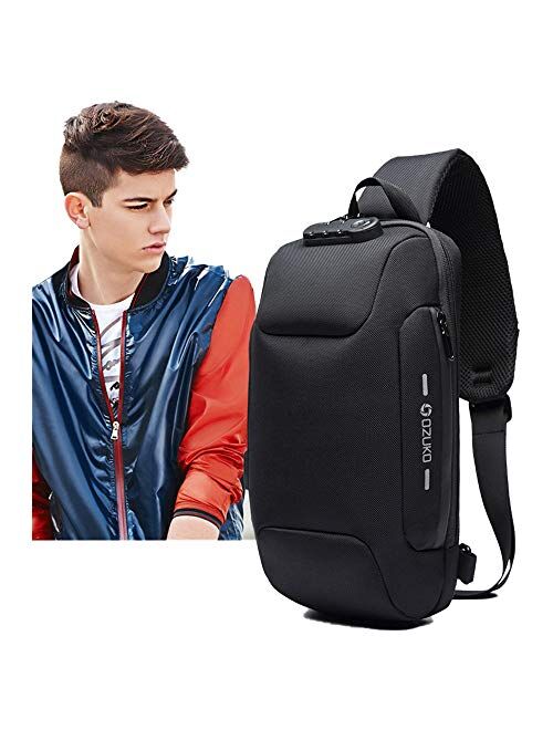 Wisfruit Anti Theft Sling Bag with USB Charging Port Casual Lightweight Chest Crossbody Daypack Waterproof