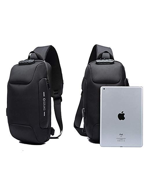 Wisfruit Anti Theft Sling Bag with USB Charging Port Casual Lightweight Chest Crossbody Daypack Waterproof