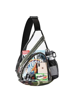 HULISEN Clear Bag, Sling Bag with Widened Adjustable Strap, CrossBody Bag with Extra External Pocket and Mesh Pocket, Strong Zipper, Stadium Approved