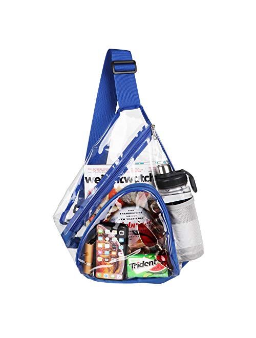 HULISEN Clear Bag, Sling Bag with Widened Adjustable Strap, CrossBody Bag with Extra External Pocket and Mesh Pocket, Strong Zipper, Stadium Approved