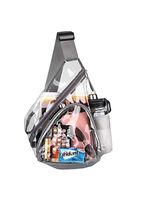 HULISEN Clear Bag, Sling Bag with Widened Adjustable Strap, CrossBody Bag with Extra External Pocket and Mesh Pocket, Strong Zipper, Stadium Approved