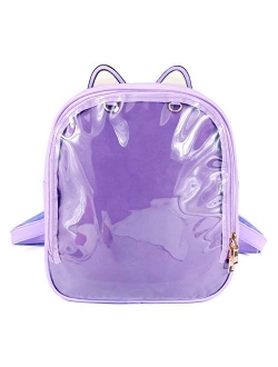 SteamedBun Cat Ita Bag Ears Candy Leather Ita Backpack Girls Transparent Window School Pins Bag