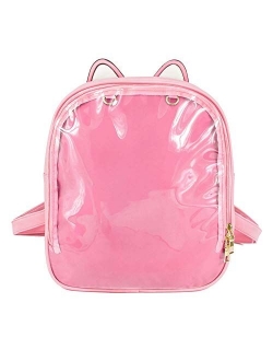 SteamedBun Cat Ita Bag Ears Candy Leather Ita Backpack Girls Transparent Window School Pins Bag