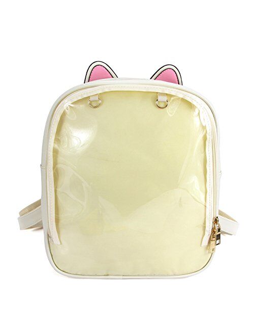 SteamedBun Cat Ita Bag Ears Candy Leather Ita Backpack Girls Transparent Window School Pins Bag