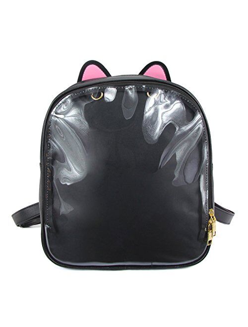 SteamedBun Cat Ita Bag Ears Candy Leather Ita Backpack Girls Transparent Window School Pins Bag