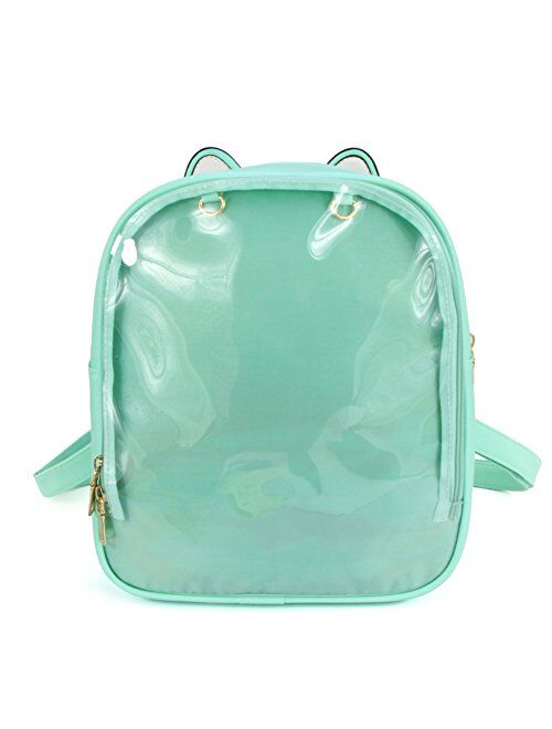 SteamedBun Cat Ita Bag Ears Candy Leather Ita Backpack Girls Transparent Window School Pins Bag