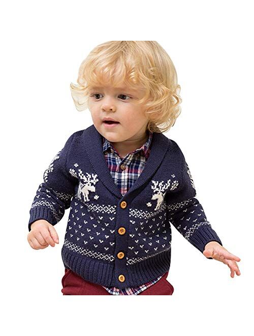 ZOEREA Toddler Unisex Baby Button-up Cotton Coat Deer Christmas Cardigan Sweater