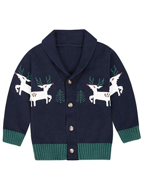 ZOEREA Toddler Unisex Baby Button-up Cotton Coat Deer Christmas Cardigan Sweater