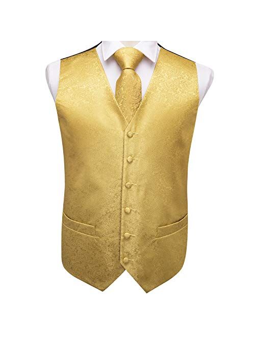 Dubulle Mens Paisley Tie and Vest Set with Pocket Square Cufflinks Waistcoat Suit for Tuxedo