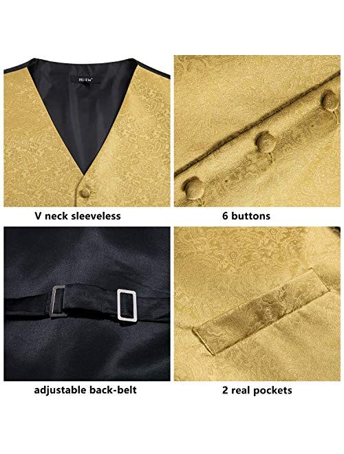 Dubulle Mens Paisley Tie and Vest Set with Pocket Square Cufflinks Waistcoat Suit for Tuxedo