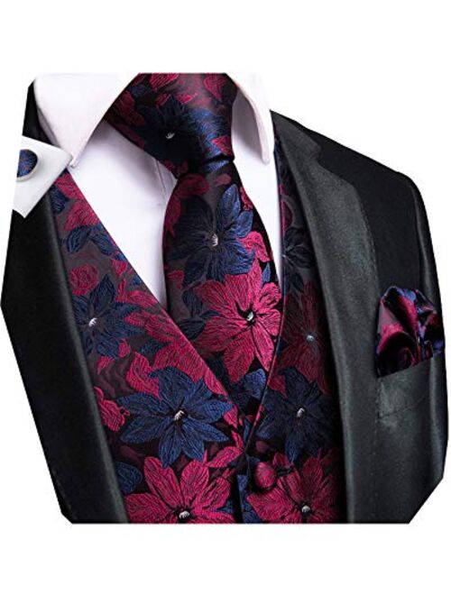 Dubulle Mens Paisley Tie and Vest Set with Pocket Square Cufflinks Waistcoat Suit for Tuxedo