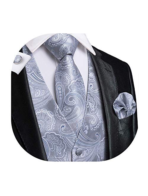 Dubulle Mens Paisley Tie and Vest Set with Pocket Square Cufflinks Waistcoat Suit for Tuxedo