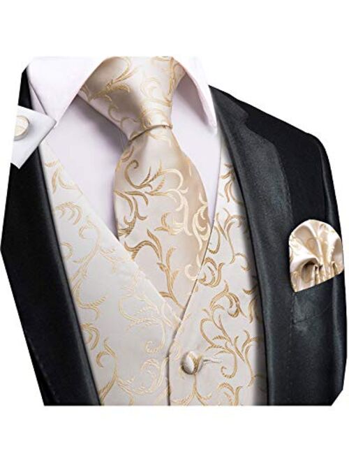 Dubulle Mens Paisley Tie and Vest Set with Pocket Square Cufflinks Waistcoat Suit for Tuxedo