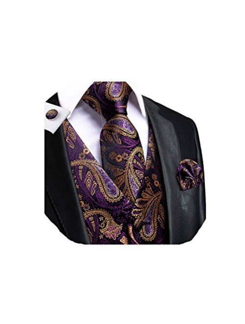 Dubulle Mens Paisley Tie and Vest Set with Pocket Square Cufflinks Waistcoat Suit for Tuxedo