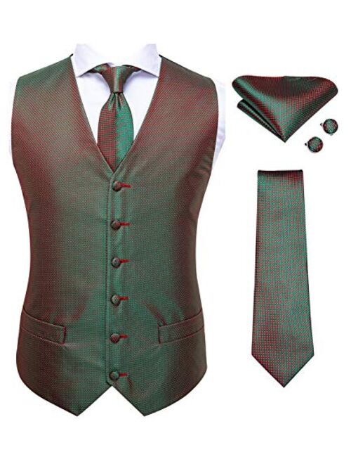 Dubulle Mens Paisley Tie and Vest Set with Pocket Square Cufflinks Waistcoat Suit for Tuxedo