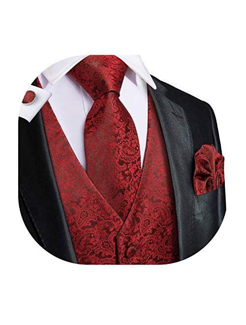 Dubulle Mens Paisley Tie and Vest Set with Pocket Square Cufflinks Waistcoat Suit for Tuxedo