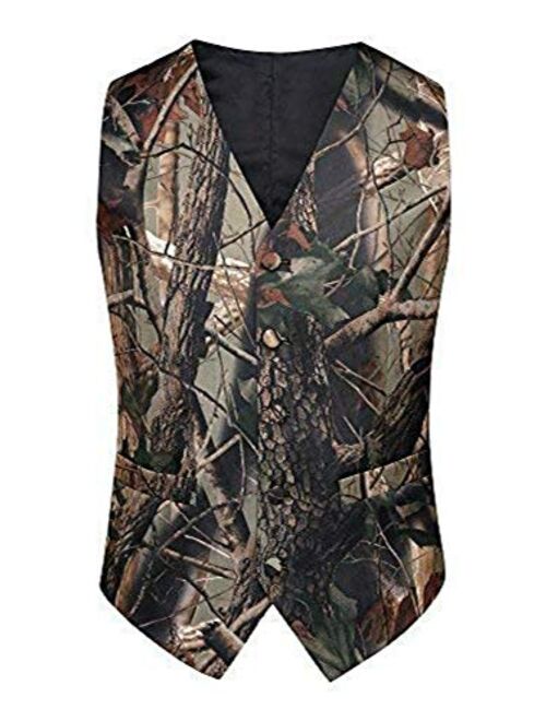 Airtailors Mens British Style Camouflage Wedding Vest Western Slim Fit Waistcoat (Vest+tie)