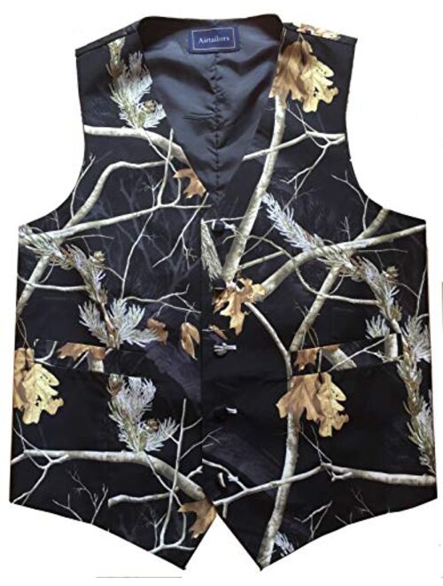 Airtailors Mens British Style Camouflage Wedding Vest Western Slim Fit Waistcoat (Vest+tie)