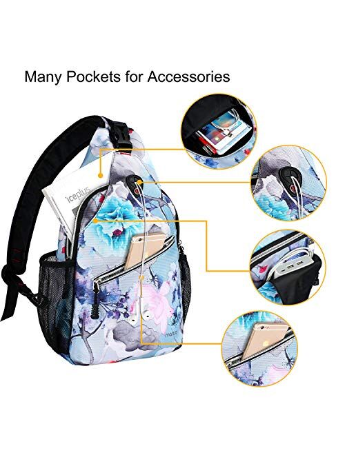 MOSISO Sling Backpack,Travel Hiking Daypack Pattern Rope Crossbody Shoulder Bag, Ink-wash Painting