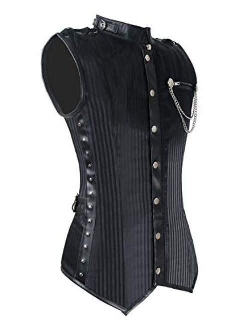 Charmian Men's Spiral Steel Boned Victorian Steampunk Gothic Waistcoat Vest