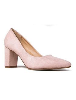 J. Adams Jolie Heels for Women - Closed Pointed Toe Mid Block Heel Classic Pumps