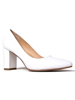 J. Adams Jolie Heels for Women - Closed Pointed Toe Mid Block Heel Classic Pumps