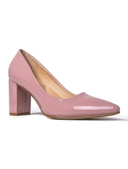 J. Adams Jolie Heels for Women - Closed Pointed Toe Mid Block Heel Classic Pumps