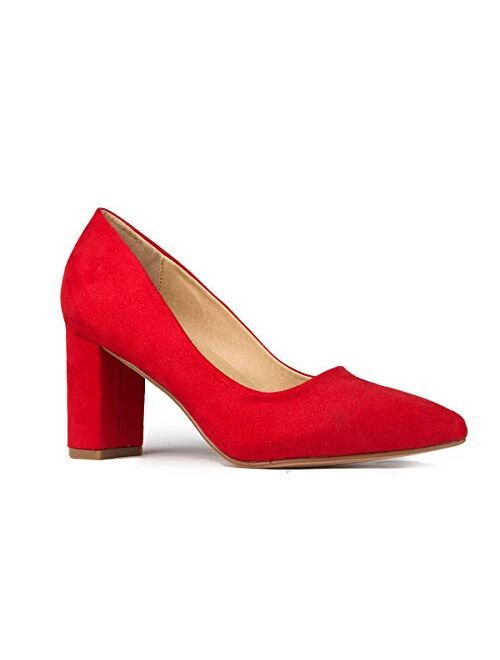 J. Adams Jolie Heels for Women - Closed Pointed Toe Mid Block Heel Classic Pumps