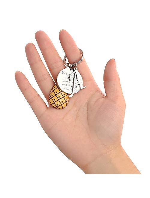 Pineapple Gifts Initial Charm Keychain - Be a Pineapple Keychain Gifts for Her