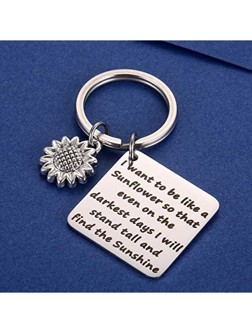 Sunflower Charm Keychain I Want to be Like a Sunflower Floral Key Chain Spiritual Gifts for Women