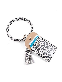 wristlet keychain bracelet, Leather Tassel Key Ring Keychain Bangle Circle Keyring Bracelets for Women and Girls