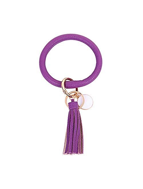 wristlet keychain bracelet, Leather Tassel Key Ring Keychain Bangle Circle Keyring Bracelets for Women and Girls