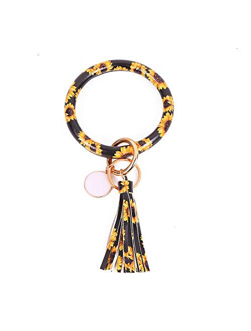 wristlet keychain bracelet, Leather Tassel Key Ring Keychain Bangle Circle Keyring Bracelets for Women and Girls