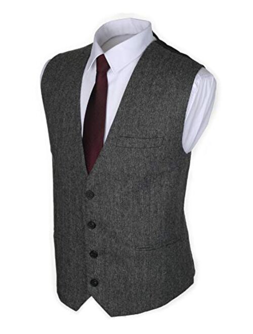 Ruth&Boaz3Pockets4ButtonsWoolHerringboneTweed Business SuitVest