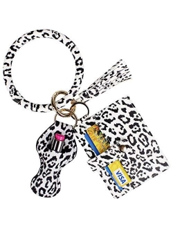 BIHRTC Wristlet Keychain Wallet Bracelet Keychain Pocket Card Holder Tassel Keyring with Charpstick Holder for Women