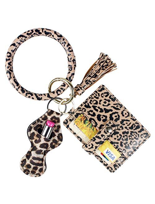 BIHRTC Wristlet Keychain Wallet Bracelet Keychain Pocket Card Holder Tassel Keyring with Charpstick Holder for Women