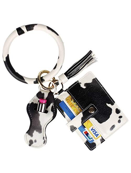 BIHRTC Wristlet Keychain Wallet Bracelet Keychain Pocket Card Holder Tassel Keyring with Charpstick Holder for Women