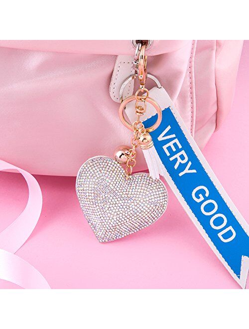 Soleebee Glitter Keychain Premium SS6 Crystal Tassel Key Chain Leather Bag Charm for Women Girls