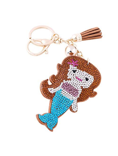 Soleebee Glitter Keychain Premium SS6 Crystal Tassel Key Chain Leather Bag Charm for Women Girls