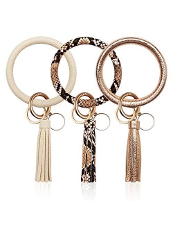 3PCS Key Ring Bracelets Wristlet Keychain, Leather Bangle Keyring for Women