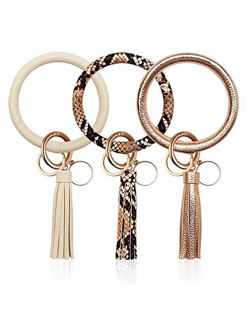 3PCS Key Ring Bracelets Wristlet Keychain, Leather Bangle Keyring for Women