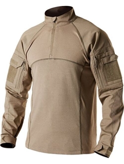 Men's Combat Shirt Tactical 1/4 Zip Assault Long Sleeve Military BDU Shirts Camo EDC Top