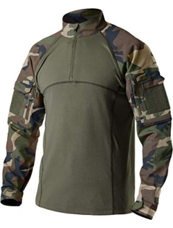 Men's Combat Shirt Tactical 1/4 Zip Assault Long Sleeve Military BDU Shirts Camo EDC Top