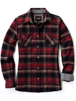 Women's Plaid Flannel Shirt Long Sleeve, All-Cotton Soft Brushed Casual Button Down Shirts