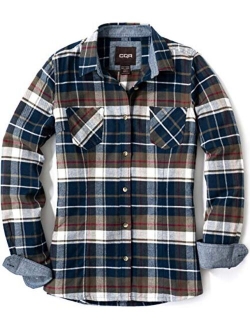 Women's Plaid Flannel Shirt Long Sleeve, All-Cotton Soft Brushed Casual Button Down Shirts