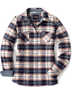 Women's Plaid Flannel Shirt Long Sleeve, All-Cotton Soft Brushed Casual Button Down Shirts