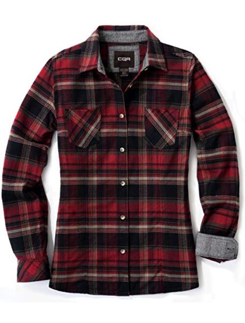 CQR Women's Plaid Flannel Shirt Long Sleeve, All-Cotton Soft Brushed Casual Button Down Shirts