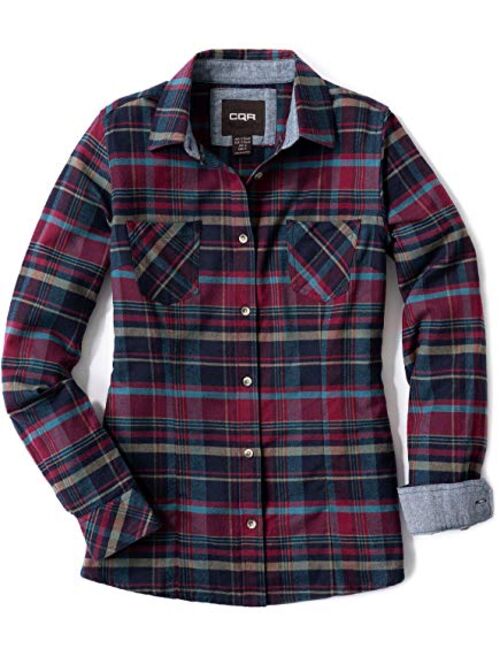 CQR Women's Plaid Flannel Shirt Long Sleeve, All-Cotton Soft Brushed Casual Button Down Shirts