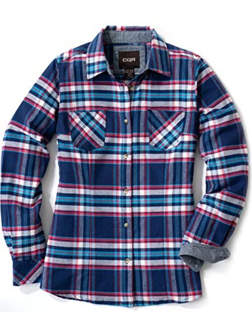 CQR Women's Plaid Flannel Shirt Long Sleeve, All-Cotton Soft Brushed Casual Button Down Shirts