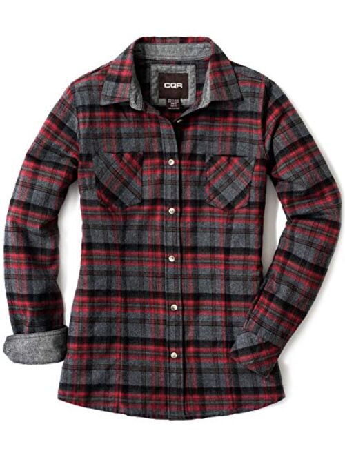 CQR Women's Plaid Flannel Shirt Long Sleeve, All-Cotton Soft Brushed Casual Button Down Shirts